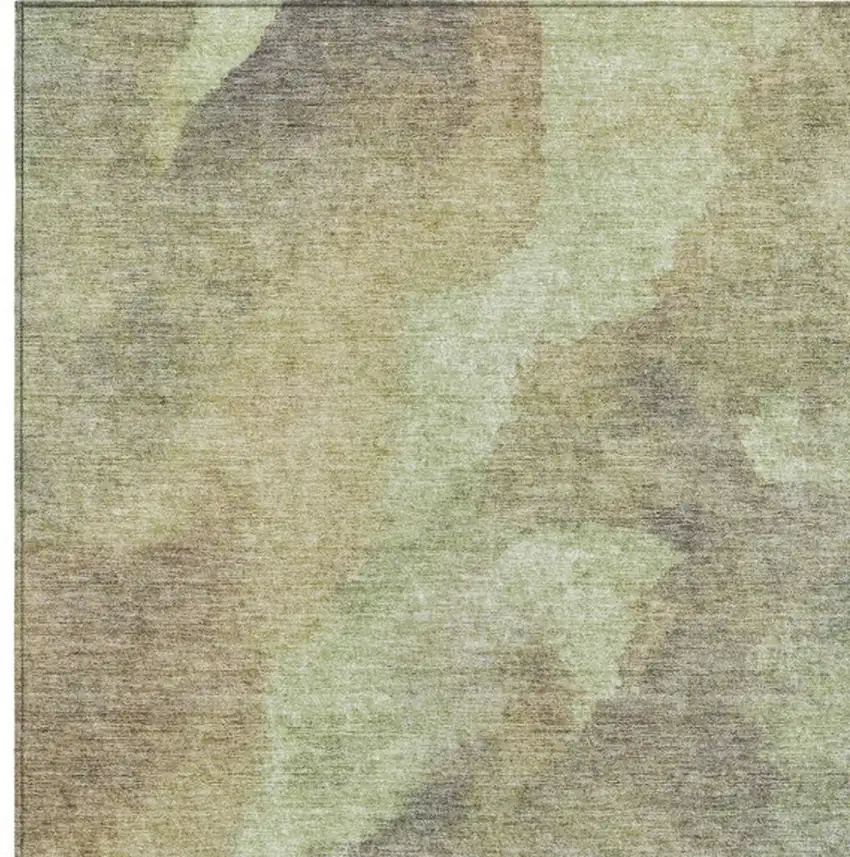 Artichoke Green And Taupe Abstract Washable Indoor Outdoor Area Rug Photo 1