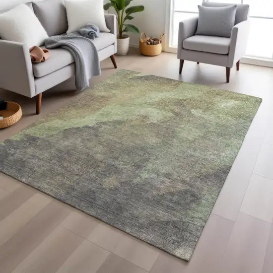 Artichoke Green And Taupe Abstract Washable Indoor Outdoor Area Rug Photo 6
