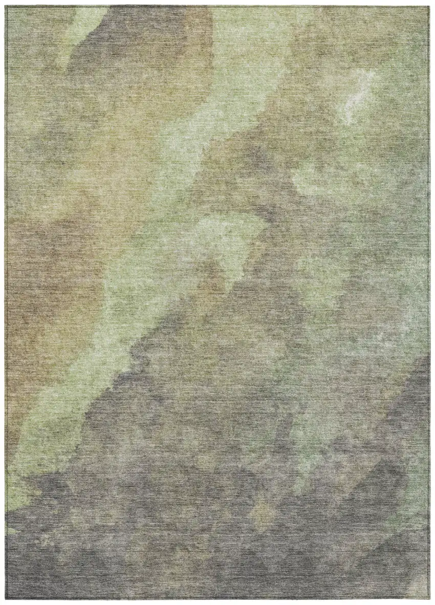 Artichoke Green And Taupe Abstract Washable Indoor Outdoor Area Rug Photo 8