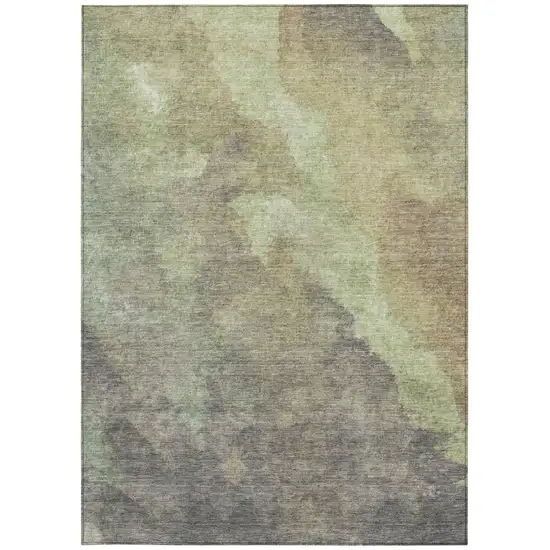 Artichoke Green And Taupe Abstract Washable Indoor Outdoor Area Rug Photo 9