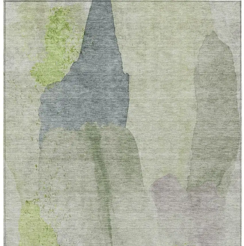 Artichoke Green And Taupe Abstract Washable Indoor Outdoor Area Rug Photo 4