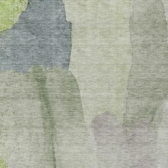 Artichoke Green And Taupe Abstract Washable Indoor Outdoor Area Rug Photo 3