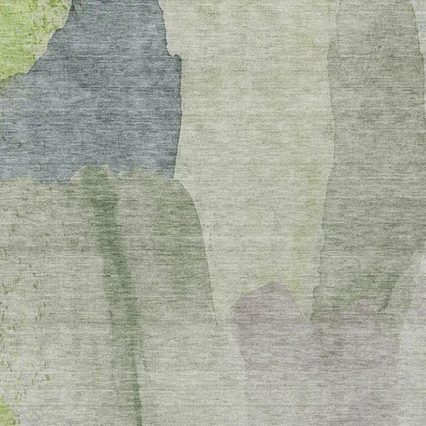 Artichoke Green And Taupe Abstract Washable Indoor Outdoor Area Rug Photo 3