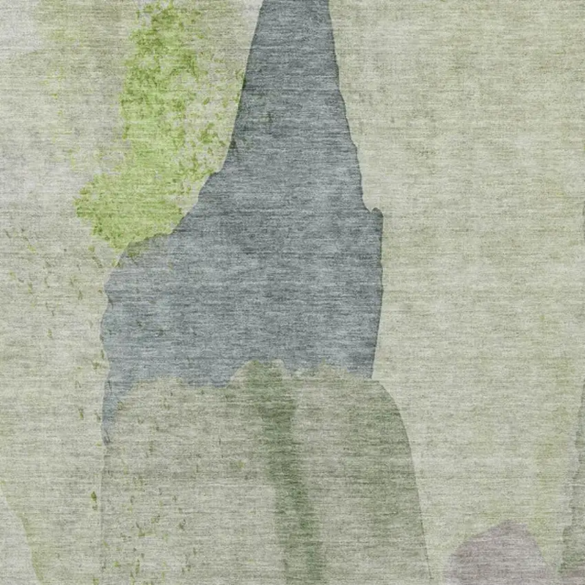 Artichoke Green And Taupe Abstract Washable Indoor Outdoor Area Rug Photo 3