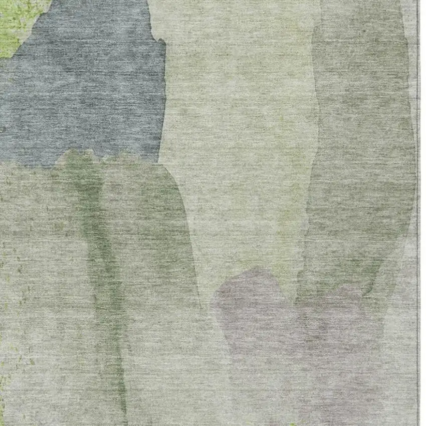 Artichoke Green And Taupe Abstract Washable Indoor Outdoor Area Rug Photo 3