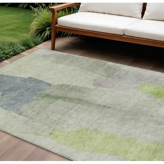 Artichoke Green And Taupe Abstract Washable Indoor Outdoor Area Rug Photo 2