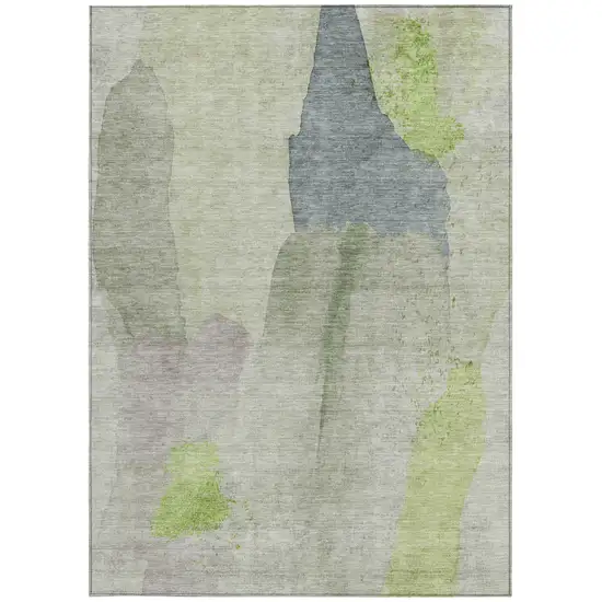 Artichoke Green And Taupe Abstract Washable Indoor Outdoor Area Rug Photo 4