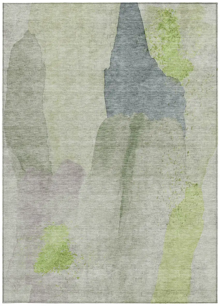 Artichoke Green And Taupe Abstract Washable Indoor Outdoor Area Rug Photo 4