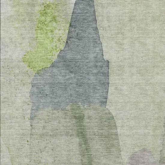 Artichoke Green And Taupe Abstract Washable Indoor Outdoor Area Rug Photo 3