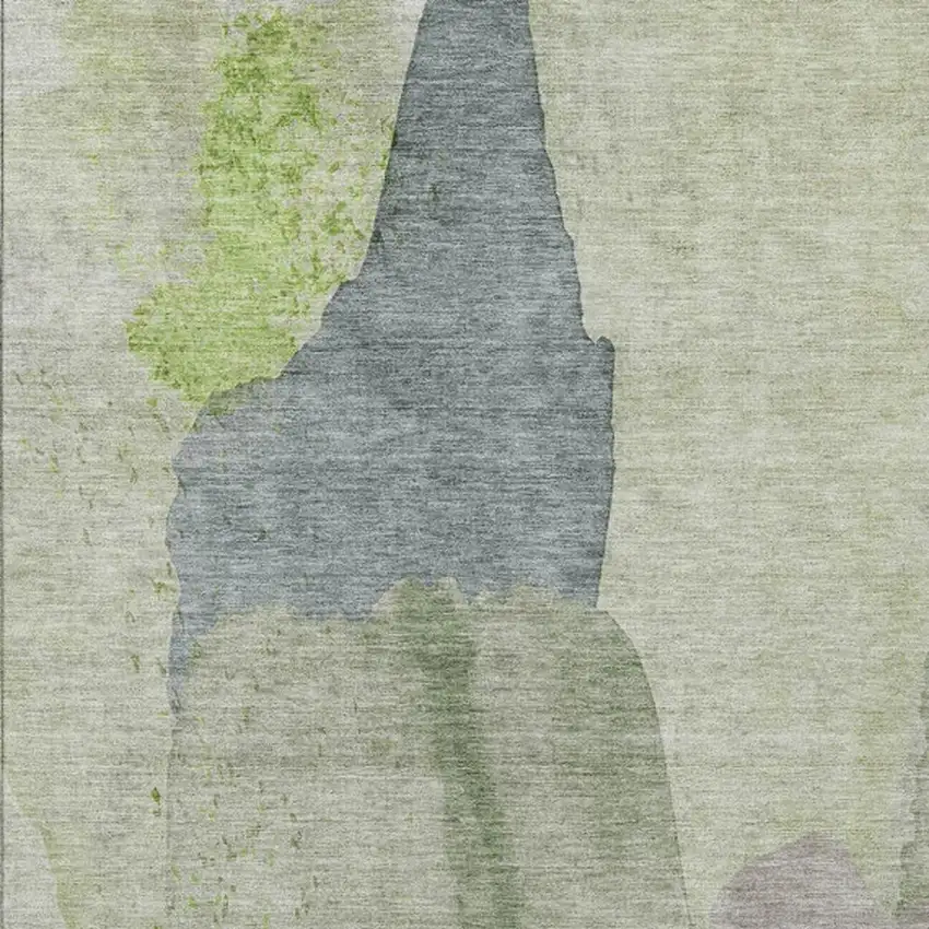 Artichoke Green And Taupe Abstract Washable Indoor Outdoor Area Rug Photo 3