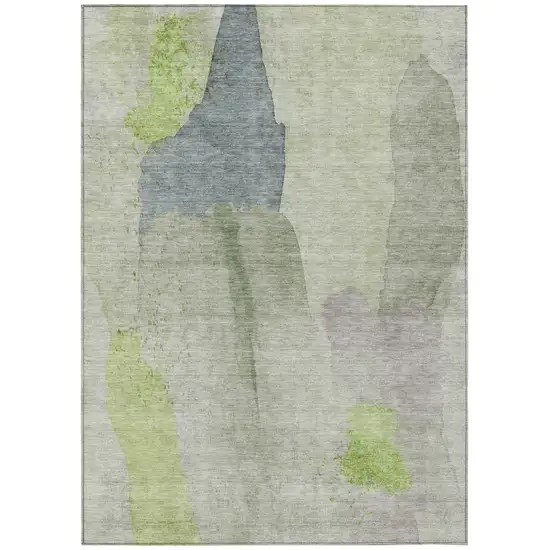 Artichoke Green And Taupe Abstract Washable Indoor Outdoor Area Rug Photo 1