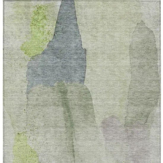 Artichoke Green And Taupe Abstract Washable Indoor Outdoor Area Rug Photo 4