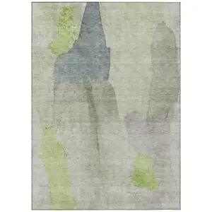 Photo of Artichoke Green And Taupe Abstract Washable Indoor Outdoor Area Rug