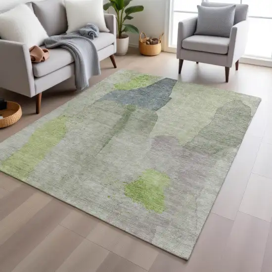 Artichoke Green And Taupe Abstract Washable Indoor Outdoor Area Rug Photo 7