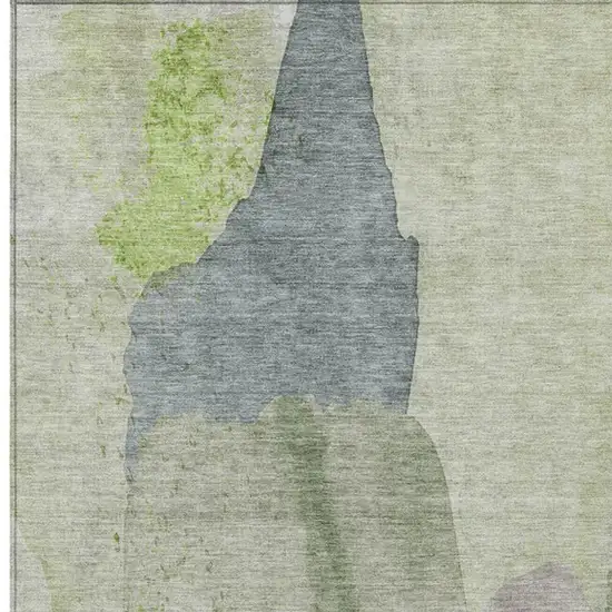 Artichoke Green And Taupe Abstract Washable Indoor Outdoor Area Rug Photo 3