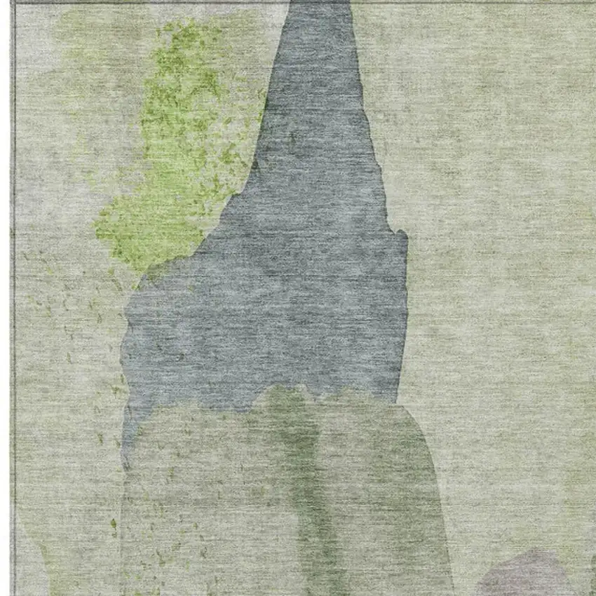 Artichoke Green And Taupe Abstract Washable Indoor Outdoor Area Rug Photo 3