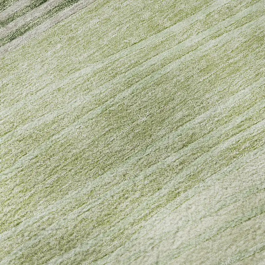 Artichoke Green And Taupe Striped Washable Area Rug With UV Protection Photo 1