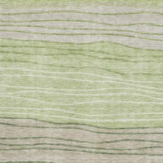 Artichoke Green And Taupe Striped Washable Area Rug With UV Protection Photo 4