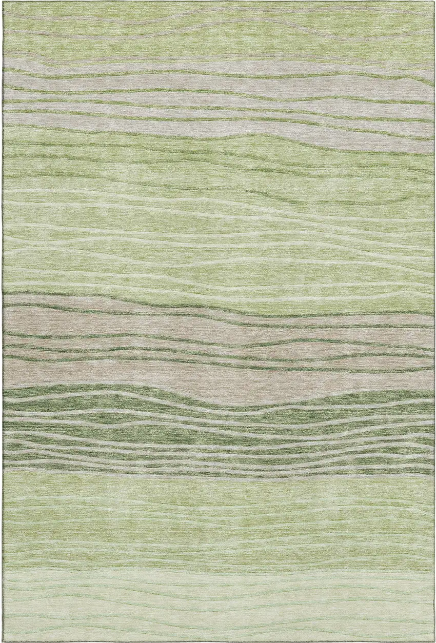 Artichoke Green And Taupe Striped Washable Area Rug With UV Protection Photo 6