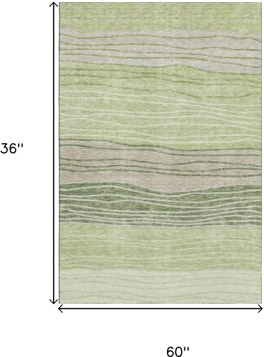 Artichoke Green And Taupe Striped Washable Area Rug With UV Protection Photo 3