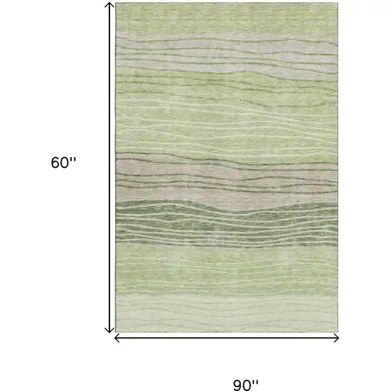 Artichoke Green And Taupe Striped Washable Area Rug With UV Protection Photo 3