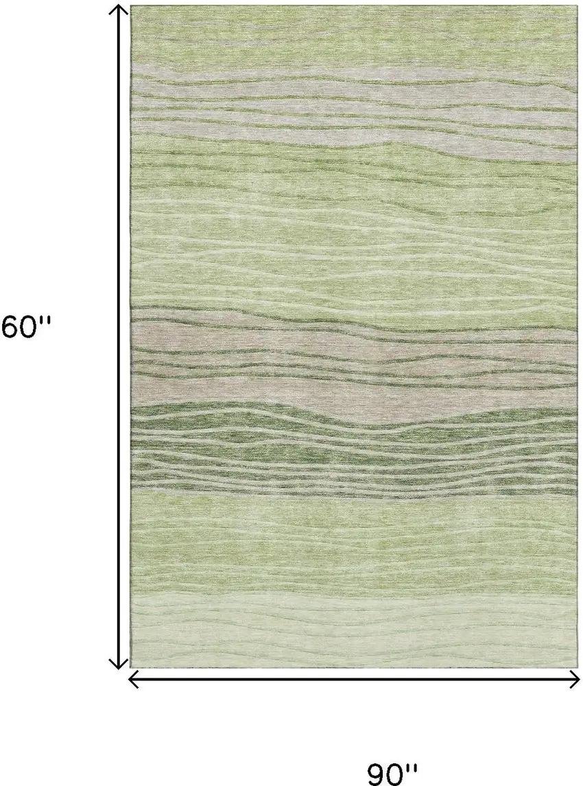 Artichoke Green And Taupe Striped Washable Area Rug With UV Protection Photo 3
