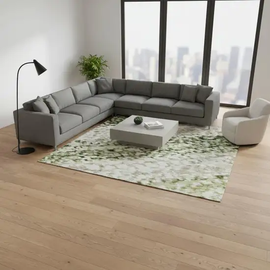 Artichoke Green And Taupe Striped Washable Area Rug With UV Protection Photo 2