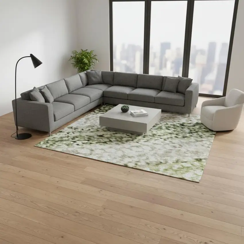 Artichoke Green And Taupe Striped Washable Area Rug With UV Protection Photo 2