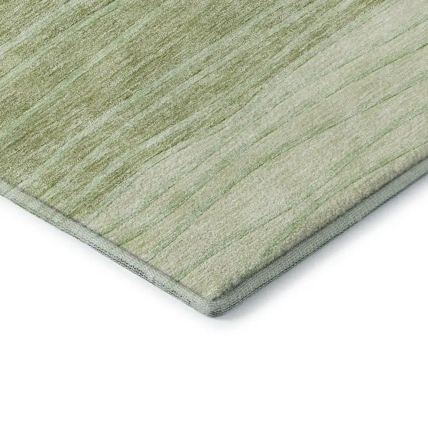 Artichoke Green And Taupe Striped Washable Area Rug With UV Protection Photo 9