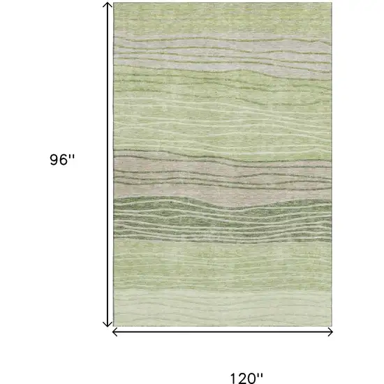 Artichoke Green And Taupe Striped Washable Area Rug With UV Protection Photo 3