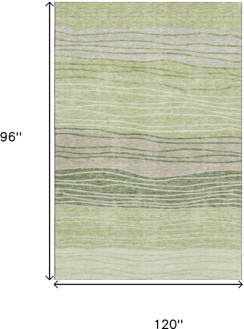 Artichoke Green And Taupe Striped Washable Area Rug With UV Protection Photo 3