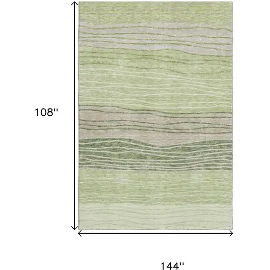 Artichoke Green And Taupe Striped Washable Area Rug With UV Protection Photo 3