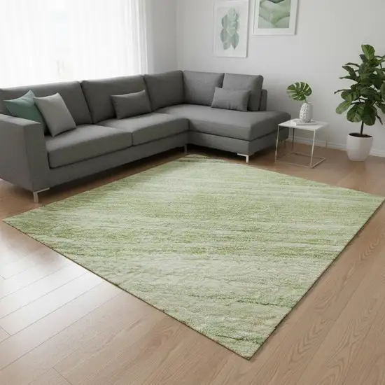 Artichoke Green And Taupe Striped Washable Area Rug With UV Protection Photo 2
