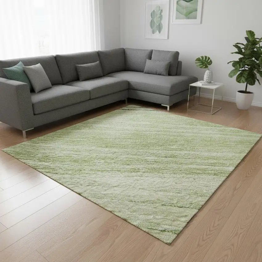 Artichoke Green And Taupe Striped Washable Area Rug With UV Protection Photo 2