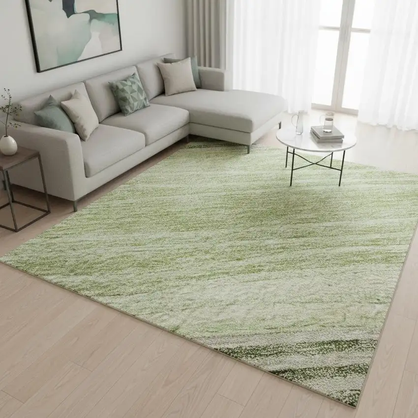 Artichoke Green And Taupe Striped Washable Area Rug With UV Protection Photo 2