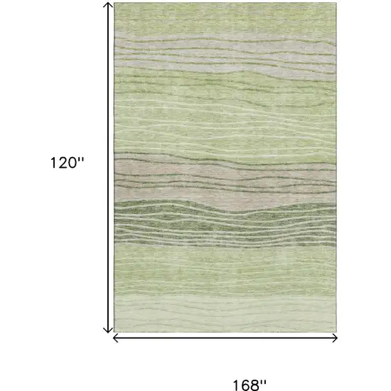 Artichoke Green And Taupe Striped Washable Area Rug With UV Protection Photo 3