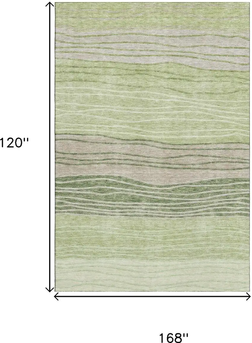 Artichoke Green And Taupe Striped Washable Area Rug With UV Protection Photo 3