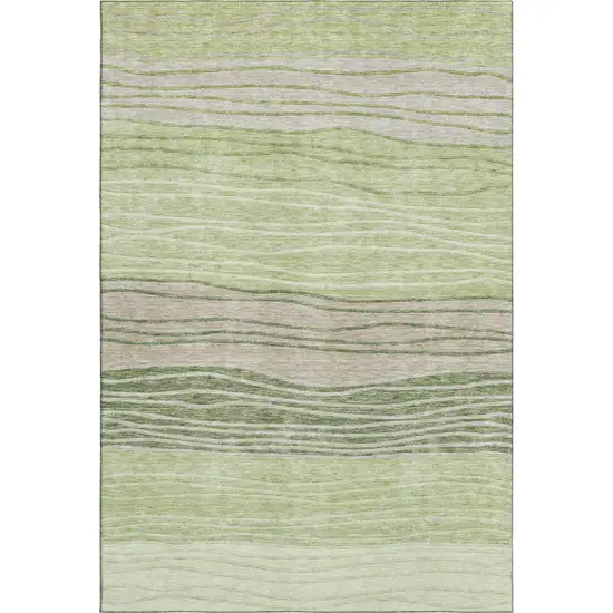 Artichoke Green And Taupe Striped Washable Area Rug With UV Protection Photo 7