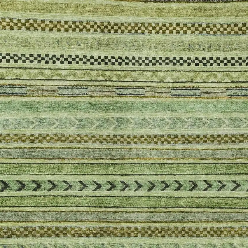 Artichoke Green And Taupe Striped Washable Indoor Outdoor Area Rug Photo 5