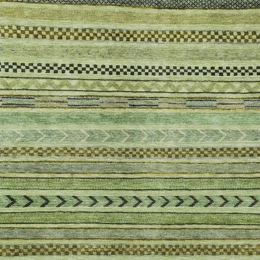 Artichoke Green And Taupe Striped Washable Indoor Outdoor Area Rug Photo 3