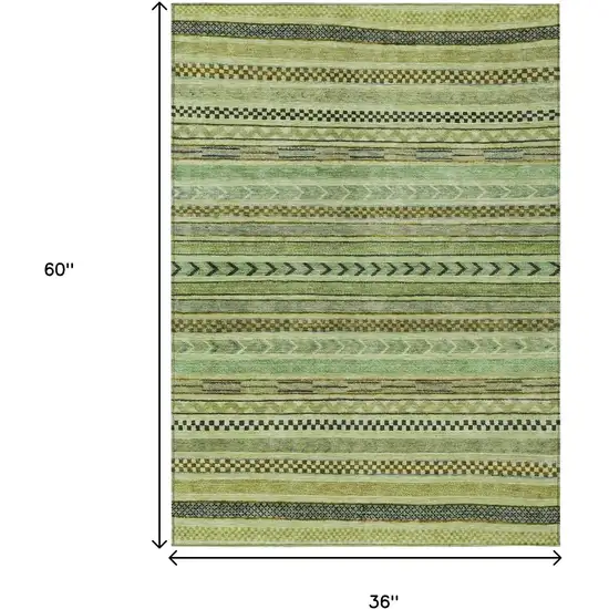 Artichoke Green And Taupe Striped Washable Indoor Outdoor Area Rug Photo 7