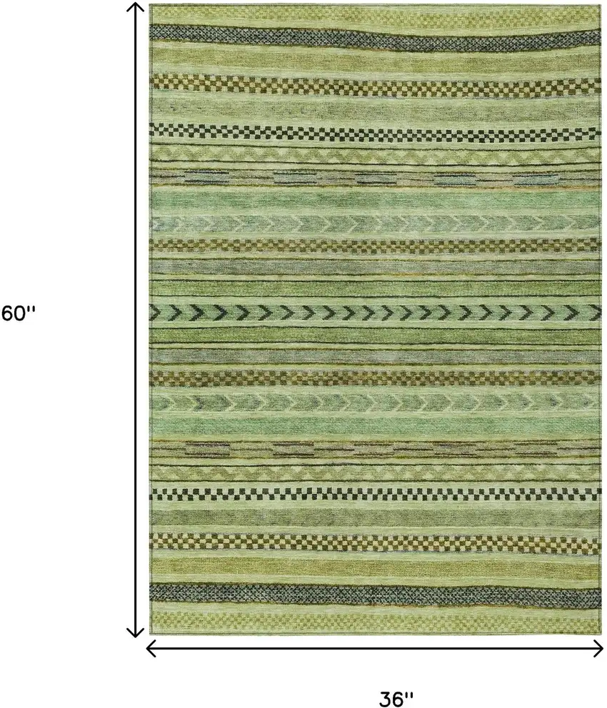 Artichoke Green And Taupe Striped Washable Indoor Outdoor Area Rug Photo 7