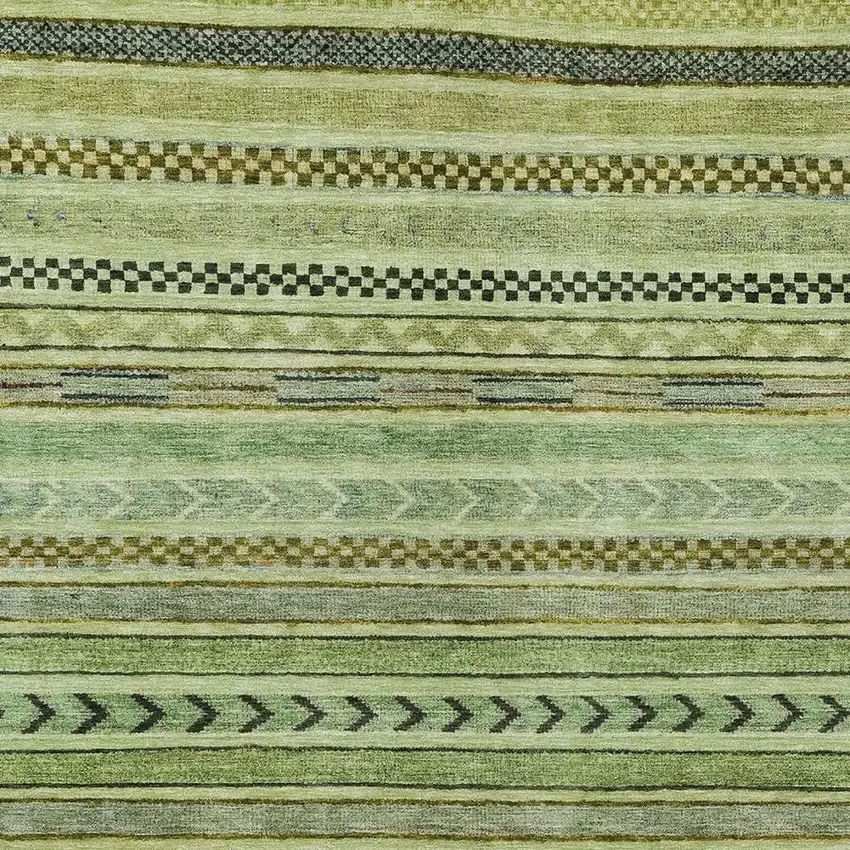 Artichoke Green And Taupe Striped Washable Indoor Outdoor Area Rug Photo 4