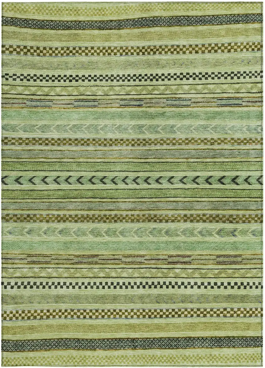 Artichoke Green And Taupe Striped Washable Indoor Outdoor Area Rug Photo 3