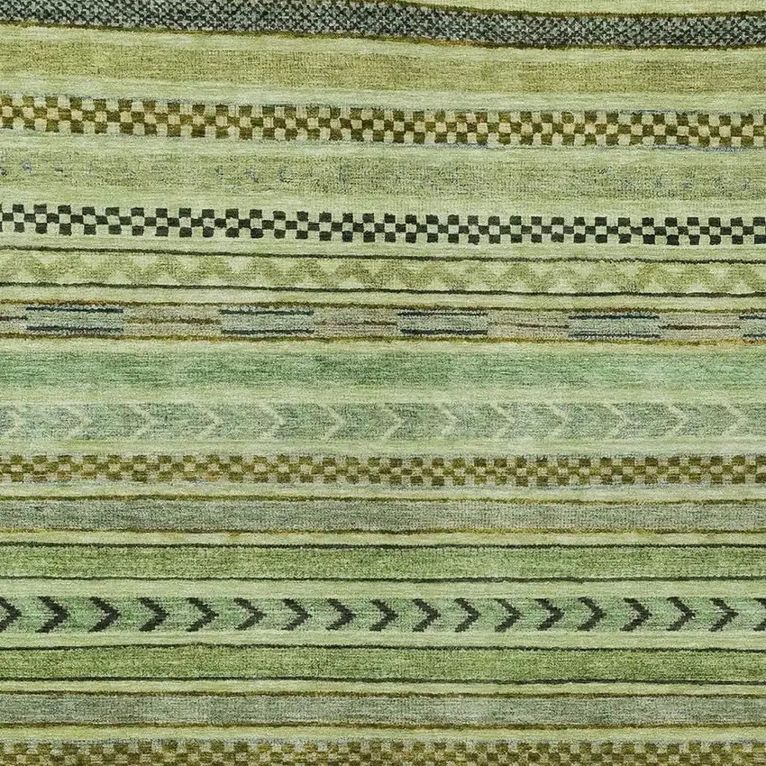 Artichoke Green And Taupe Striped Washable Indoor Outdoor Area Rug Photo 4
