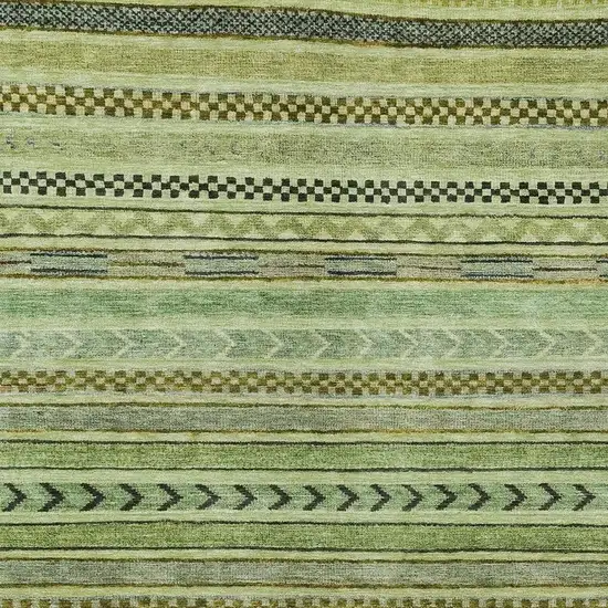 Artichoke Green And Taupe Striped Washable Indoor Outdoor Area Rug Photo 3