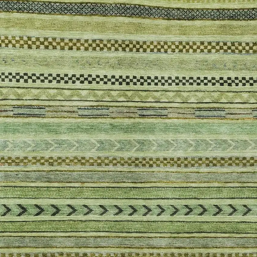 Artichoke Green And Taupe Striped Washable Indoor Outdoor Area Rug Photo 3