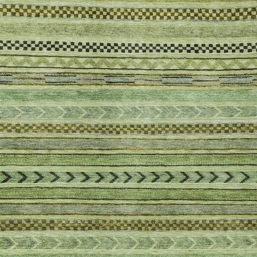 Artichoke Green And Taupe Striped Washable Indoor Outdoor Area Rug Photo 4