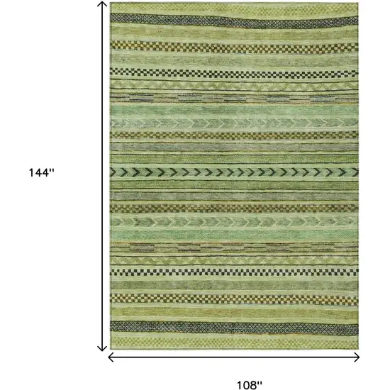 Artichoke Green And Taupe Striped Washable Indoor Outdoor Area Rug Photo 6