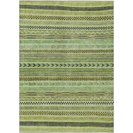 Artichoke Green And Taupe Striped Washable Indoor Outdoor Area Rug Photo 1